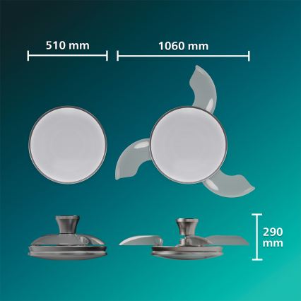 Philips - ATLAS LED/35W/230V Dimmable Ceiling Light with Fan, Matte Chrome + Remote Control