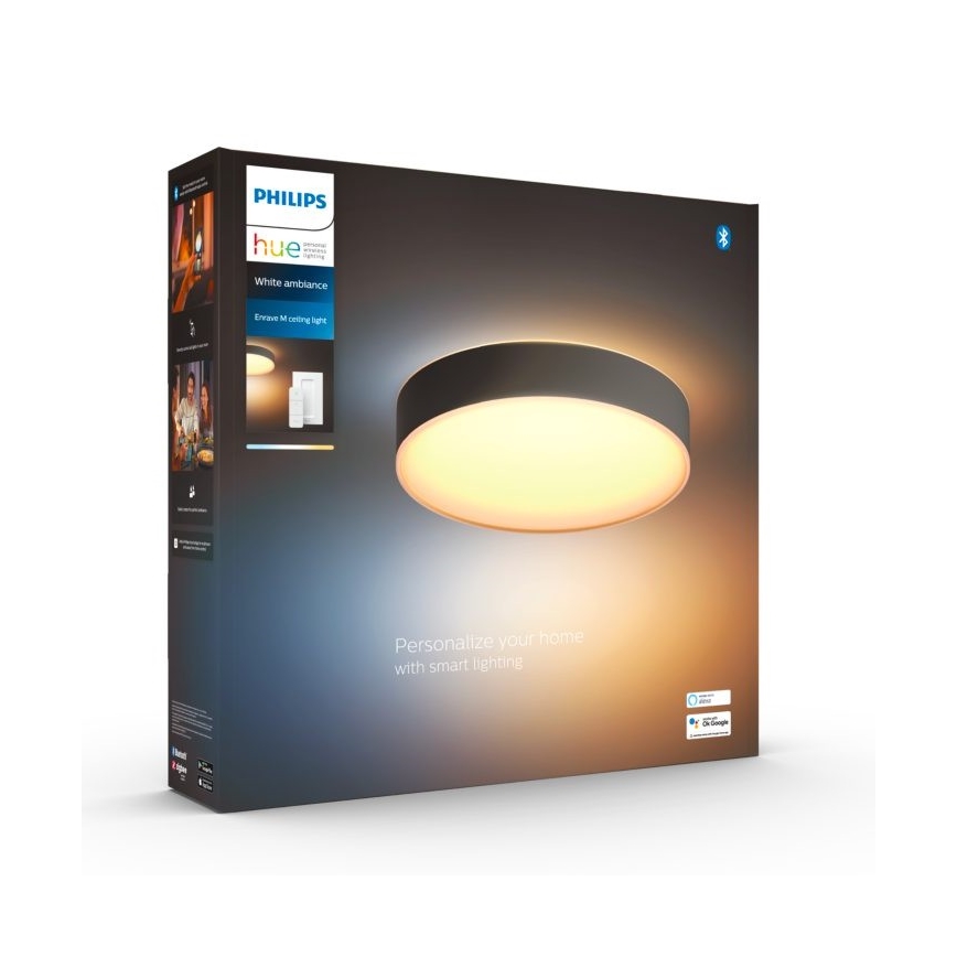 Philips - Hue LED Dimmable Ceiling Light LED/19.2W/230V 2200–6500K Ø 381 mm Black + Remote Control