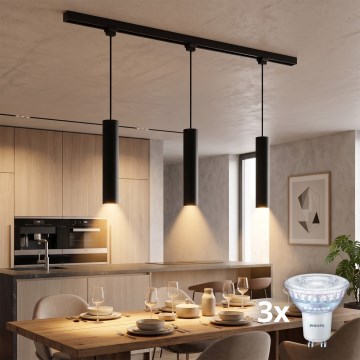 Philips - Dimmable LED pendant on cable for EASYLINK track system, 3xGU10/7W/230V, 1 m, black
