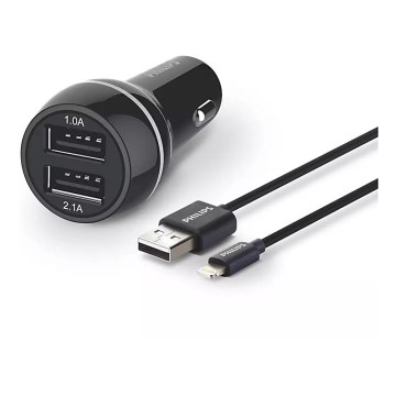 Philips DLP2357V/10 - Car charger 2xUSB/12V + cable USB/lightning connector