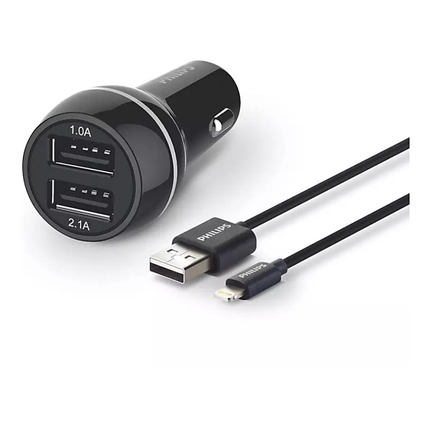 Philips DLP2357V/10 - Car charger 2xUSB/12V + cable USB/lightning connector