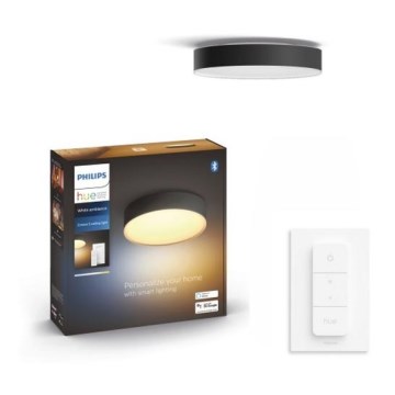 Philips - Hue Dimmable LED Ceiling Light / 9.6 W / 230 V / 2200–6500 K / Ø 261 mm / Black + Remote Control