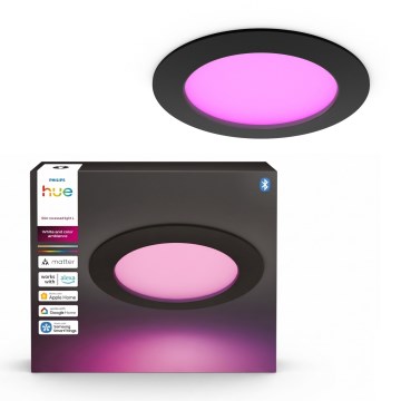 Philips Hue SLIM LED RGBW Dimmable Bathroom Recessed Downlight, 12W/230V, 1000-20000K, Black, IP44