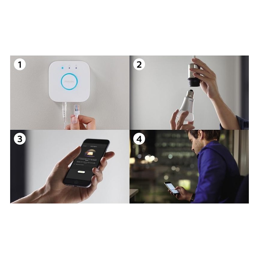 Philips Hue Starter Kit White 3xE27/9W 2700K + Hue Bridge and Dimmer Switch