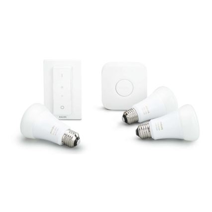 Philips Hue Starter Kit White 3xE27/9W 2700K + Hue Bridge and Dimmer Switch