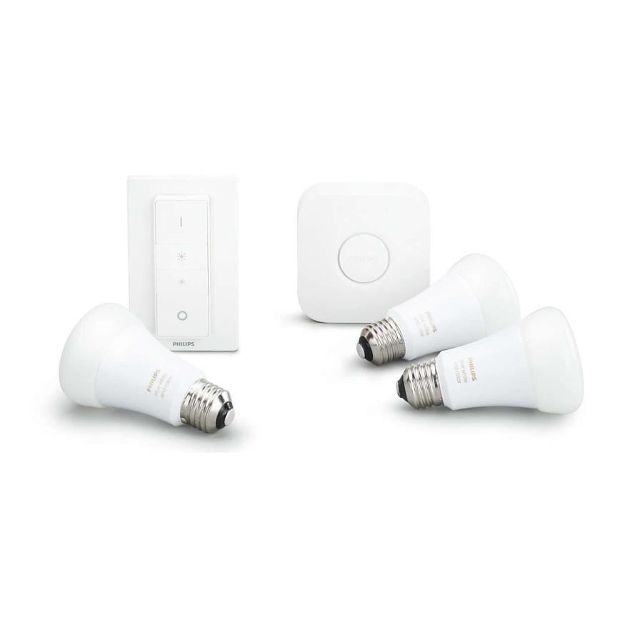 Philips Hue Starter Kit White 3xE27/9W 2700K + Hue Bridge and Dimmer Switch