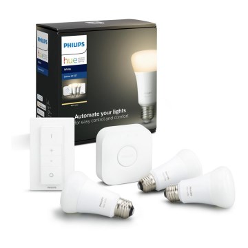 Philips Hue Starter Kit White 3xE27/9W 2700K + Hue Bridge and Dimmer Switch
