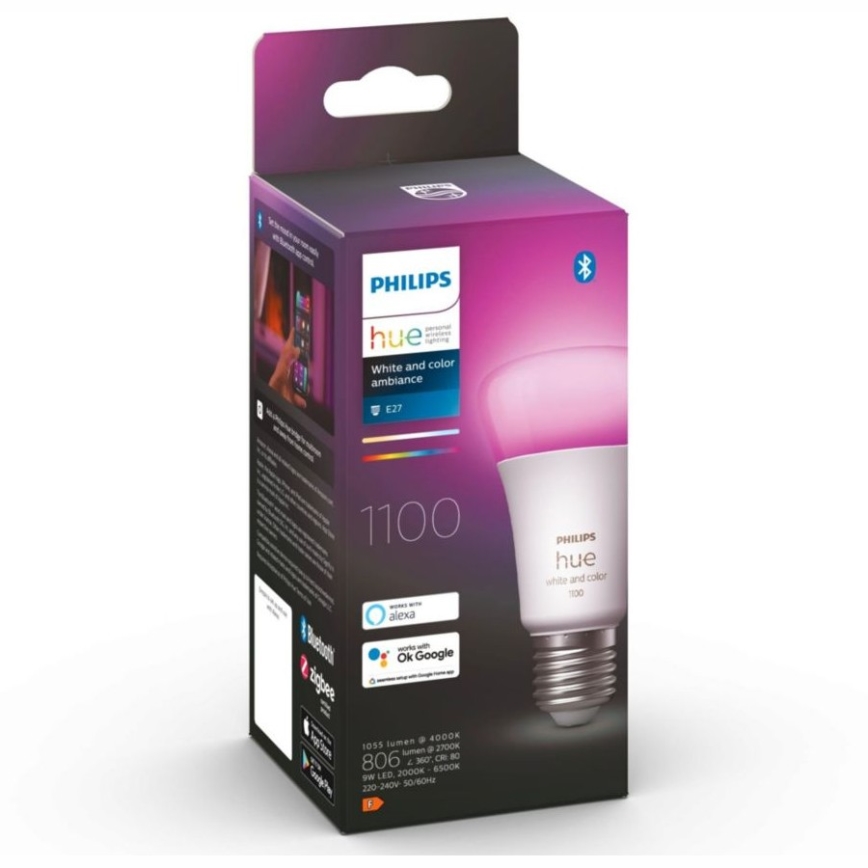 Philips Hue White and Color Ambiance A60 LED Dimmable Bulb, E27, 9W, 230V, 2000–6500K