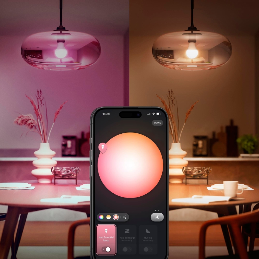 Philips Hue White and Color Ambiance Essential Starter Kit — 2× E27, 8W, 230V, 2200–6500K + Hue Bridge