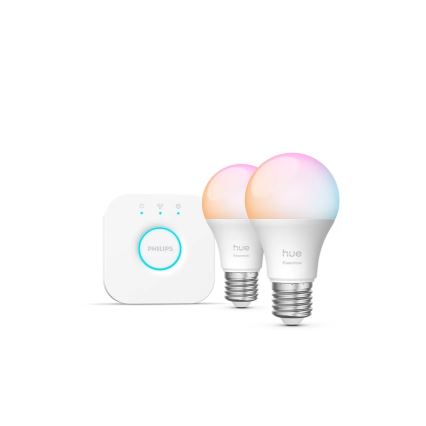 Philips Hue White and Color Ambiance Essential Starter Kit — 2× E27, 8W, 230V, 2200–6500K + Hue Bridge