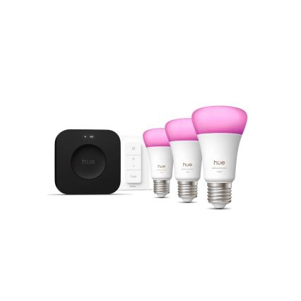 Starter kit Philips Hue White and Color Ambiance 3xE27/8,1W 1000-20000K + Hue Bridge and Dimmer Switch