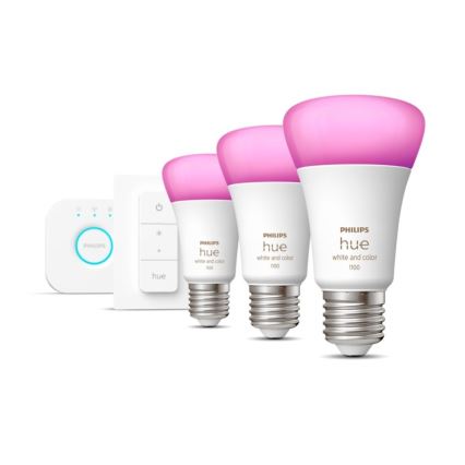 Philips Hue White and Color Ambiance Starter Kit 3x E27/9W 2000-6500K + Hue Bridge and Dimmer Switch