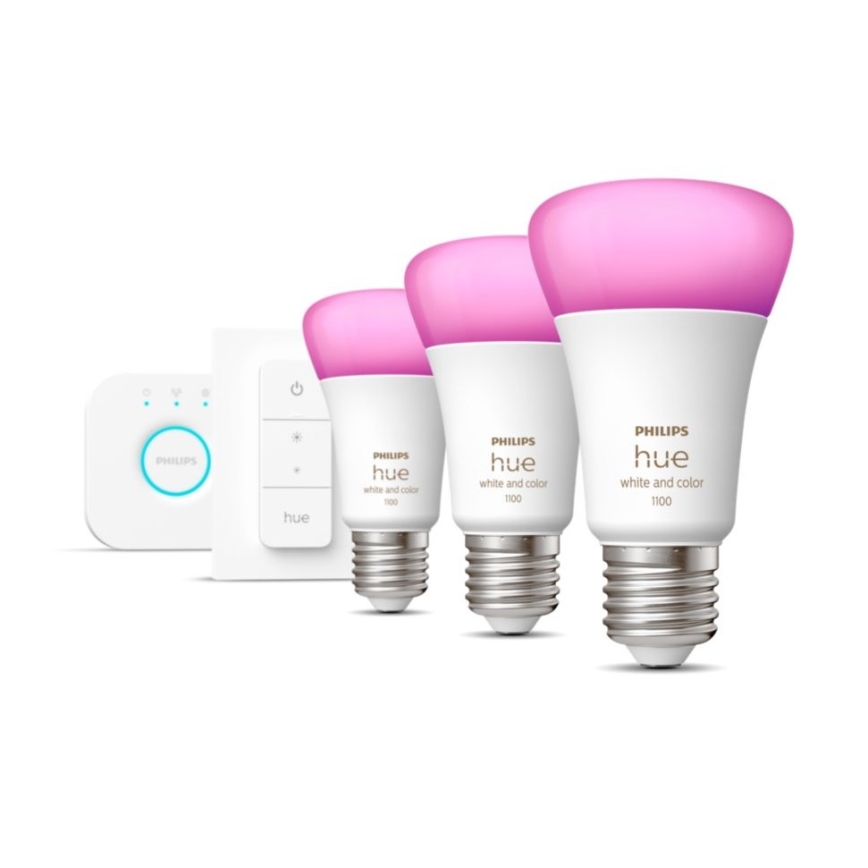 Philips Hue White and Color Ambiance Starter Kit 3x E27/9W 2000-6500K + Hue Bridge and Dimmer Switch