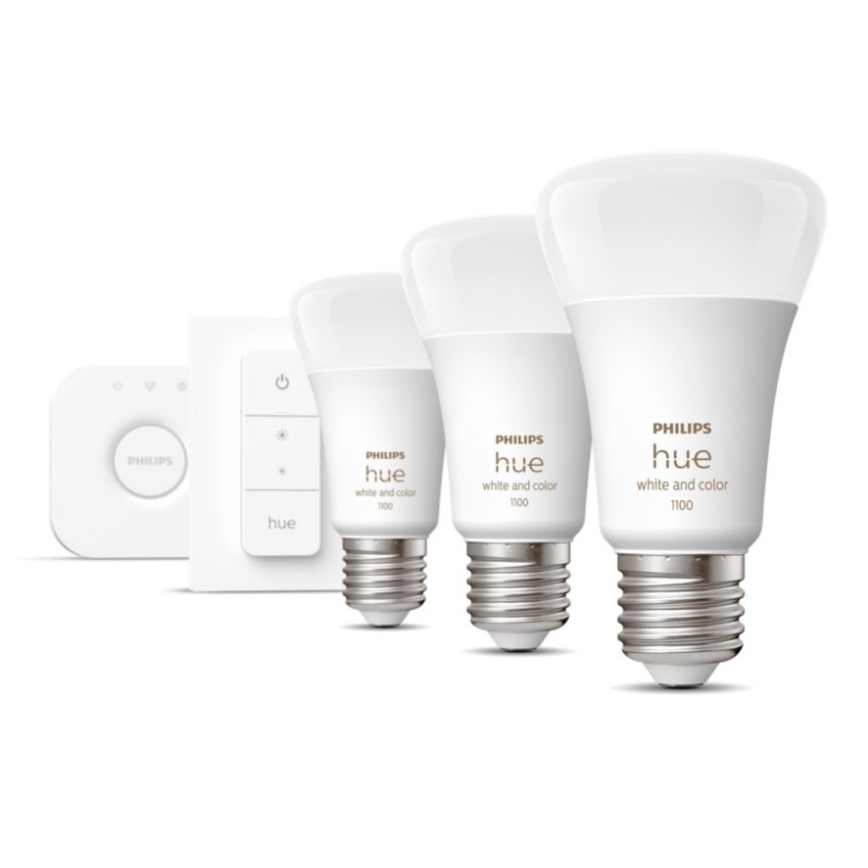 Philips Hue White and Color Ambiance Starter Kit 3x E27/9W 2000-6500K + Hue Bridge and Dimmer Switch