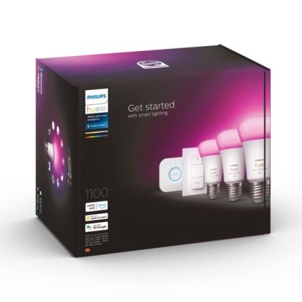 Philips Hue White and Color Ambiance Starter Kit 3x E27/9W 2000-6500K + Hue Bridge and Dimmer Switch