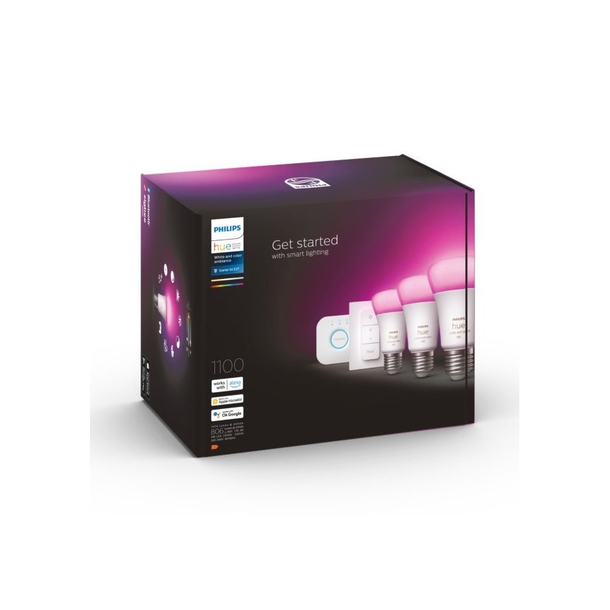 Philips Hue White and Color Ambiance Starter Kit 3x E27/9W 2000-6500K + Hue Bridge and Dimmer Switch