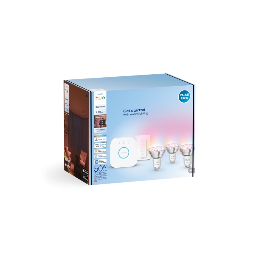 Philips Hue White and Color Ambiance Essential Starter Kit 3x GU10 / 4.7W / 230V / 2200-6500K + Connection Bridge