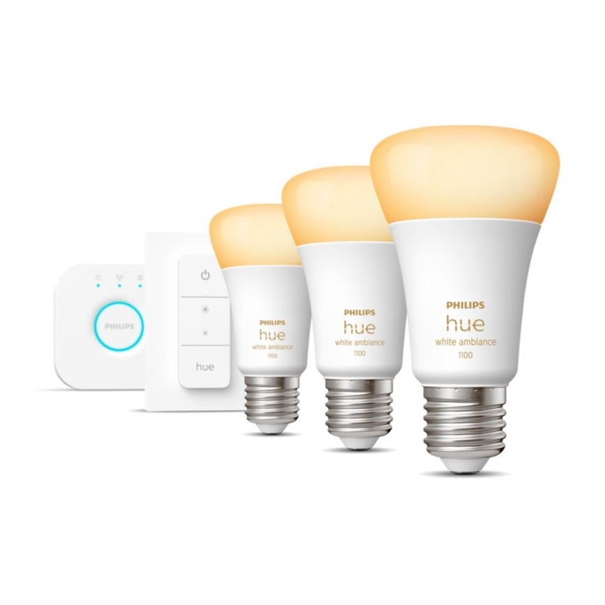 Philips Hue White Ambiance Starter Kit 3x E27/11W 2200-6500K + Hue Bridge and Dimmer Switch