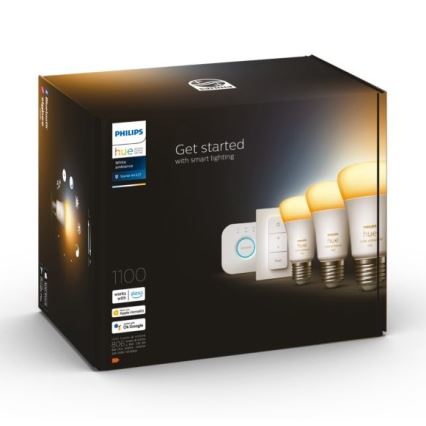 Philips Hue White Ambiance Starter Kit 3x E27/11W 2200-6500K + Hue Bridge and Dimmer Switch