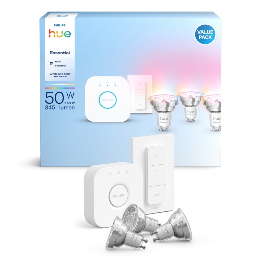 Philips Hue White and Color Ambiance Essential Starter Kit 3x GU10 / 4.7W / 230V / 2200-6500K + Connection Bridge