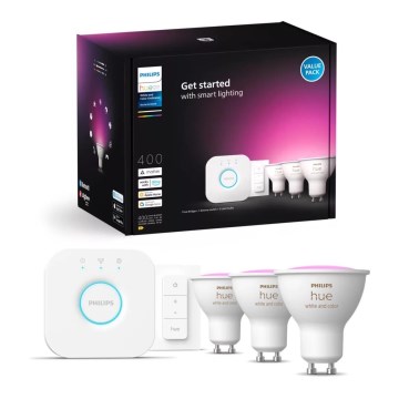 Philips Hue White and Color Ambiance Starter Kit 3x GU10, 4.2 W / 230 V, 2000–6500 K + Hue Bridge and Dimmer Switch