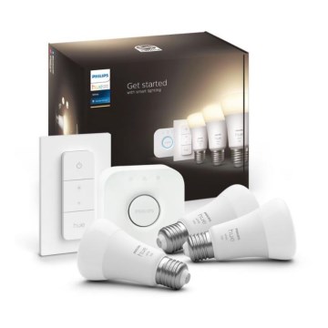 Philips Hue White Starter Kit 3× E27/9.5W 2700K + Hue Bridge and Dimmer Switch