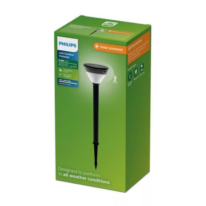 Philips KYNA LED Solar Lamp with Sensor, 3.8W (3.7V), 800 mAh, 2700K warm white, IP44, Black