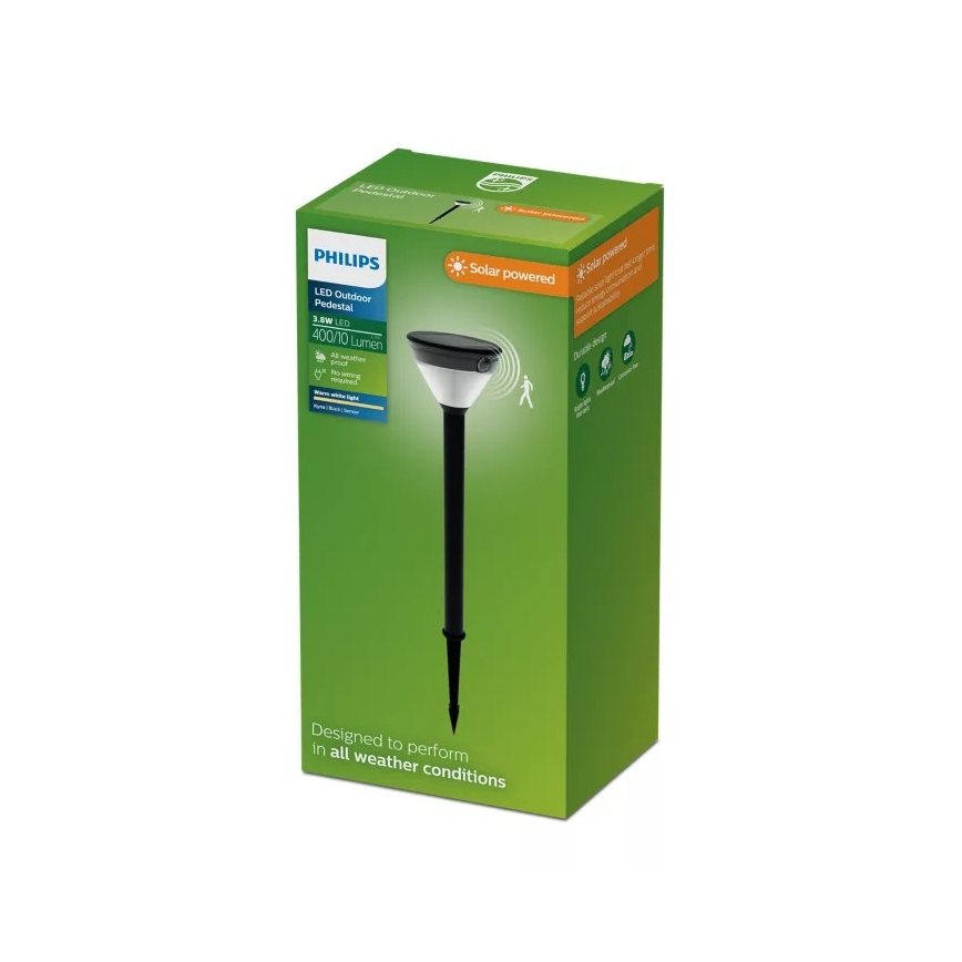 Philips KYNA LED Solar Lamp with Sensor, 3.8W (3.7V), 800 mAh, 2700K warm white, IP44, Black