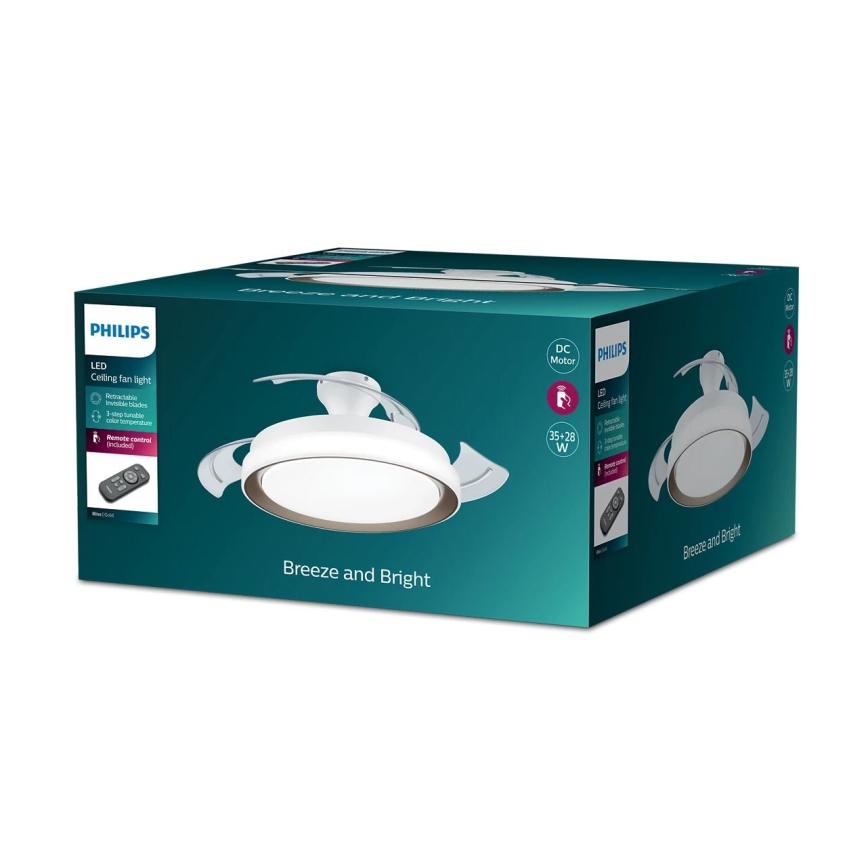 Philips - LED Ceiling Light with Fan LED/35W/230V 5500/4000/2700K Gold + Remote Control