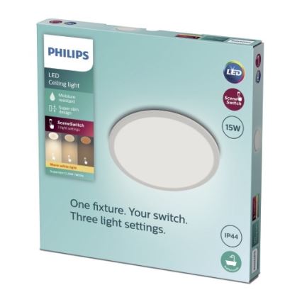 Philips - LED Dimmable bathroom ceiling light SCENE SWITCH LED/15W/230V IP44 2700K