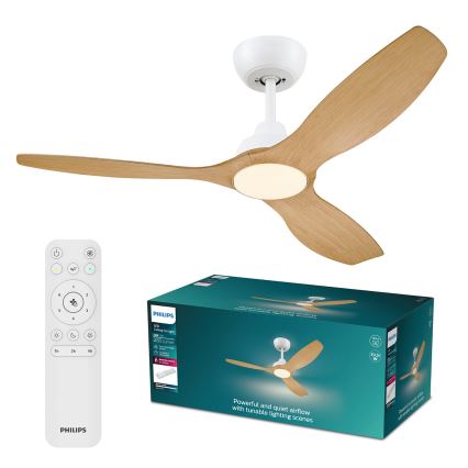 Philips - Dimmable LED Ceiling Fan OLAS LED/24W/230V Ø 132 cm White/Brown + Remote Control