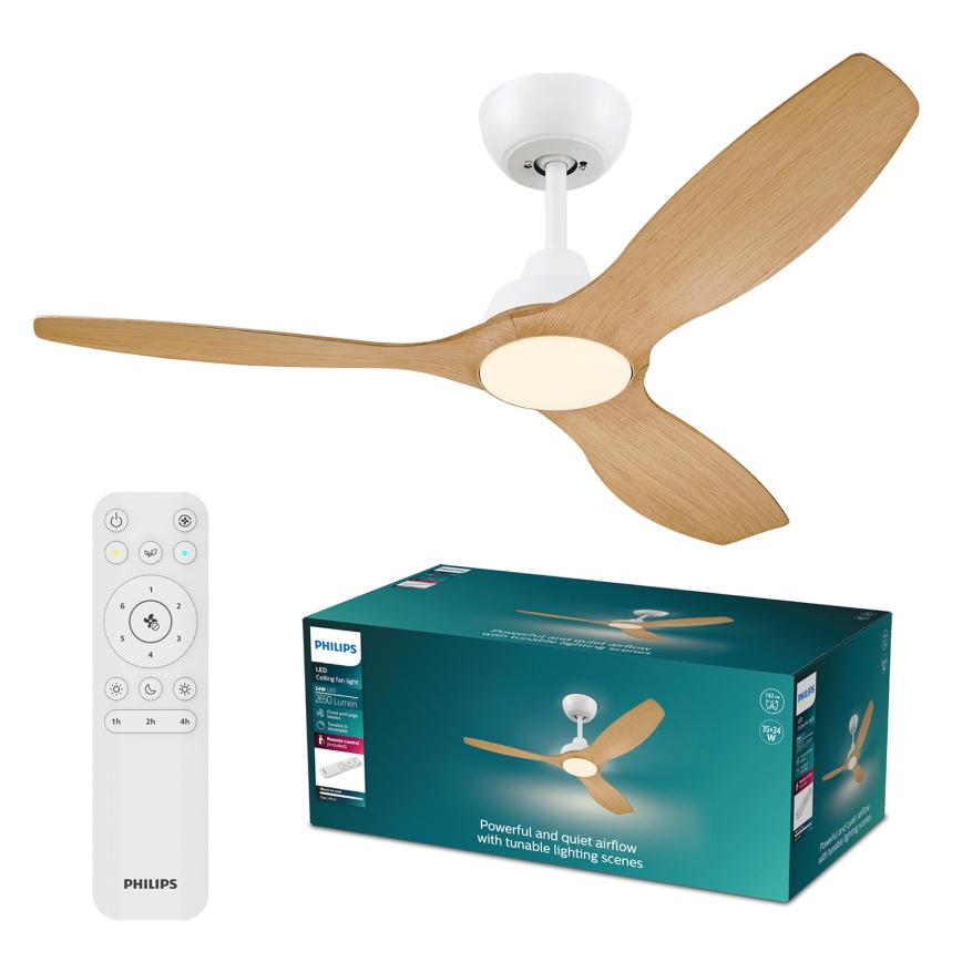 Philips - Dimmable LED Ceiling Fan OLAS LED/24W/230V Ø 132 cm White/Brown + Remote Control