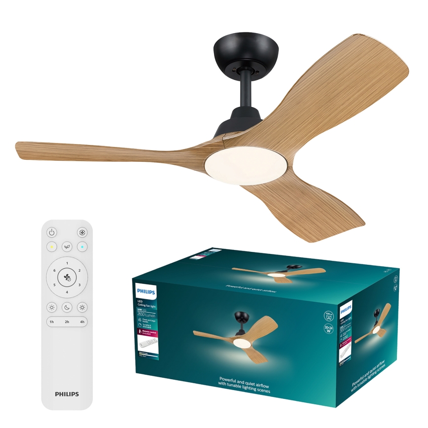 Philips - Dimmable LED Ceiling Fan OLAS LED/24W/230V Ø 106 cm Black/Brown + Remote Control