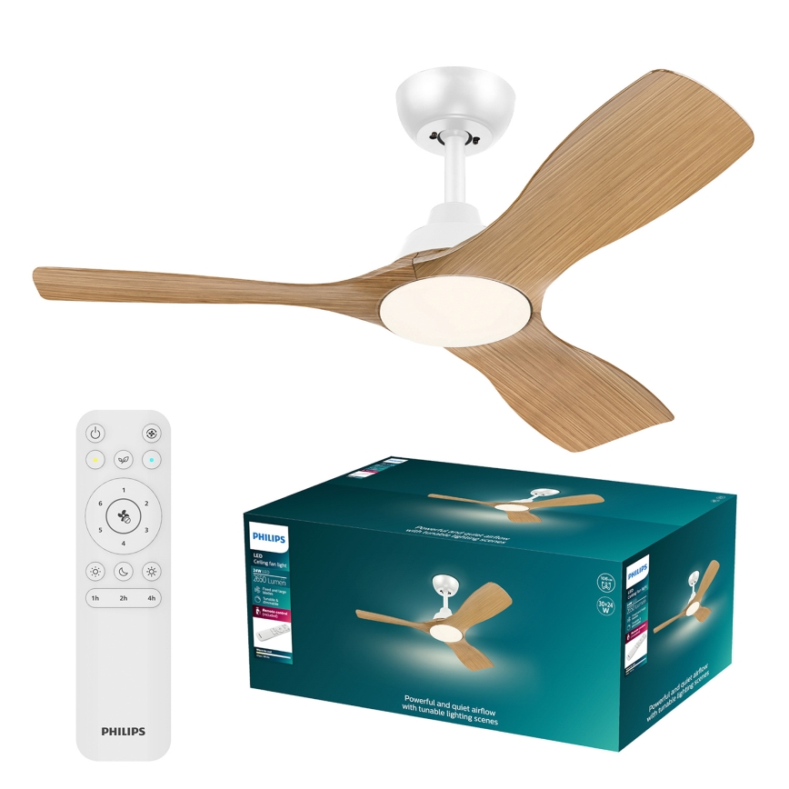 Philips - Dimmable LED ceiling fan OLAS LED/24W/230V Ø 106 cm White/Brown + remote control