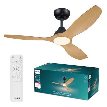 Philips - OLAS Dimmable LED Ceiling Fan LED/24W/230V Ø 132 cm Black/Brown + Remote Control