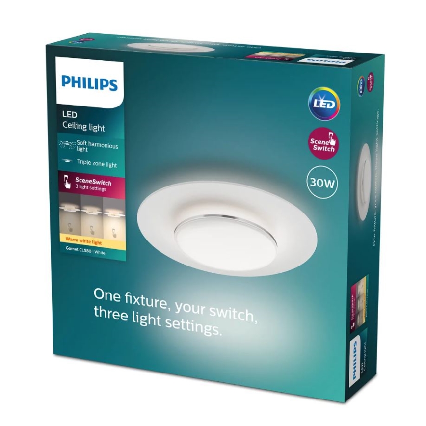 Philips- LED Dimmable ceiling light SCENE SWITCH LED/30W/230V 2700K silver