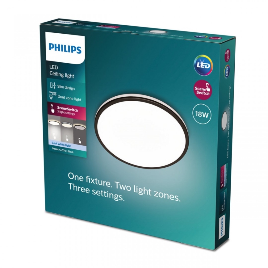 Philips - LED Dimmable ceiling light SCENE SWITCH LED/18W/230V d. 30 cm 4000K black