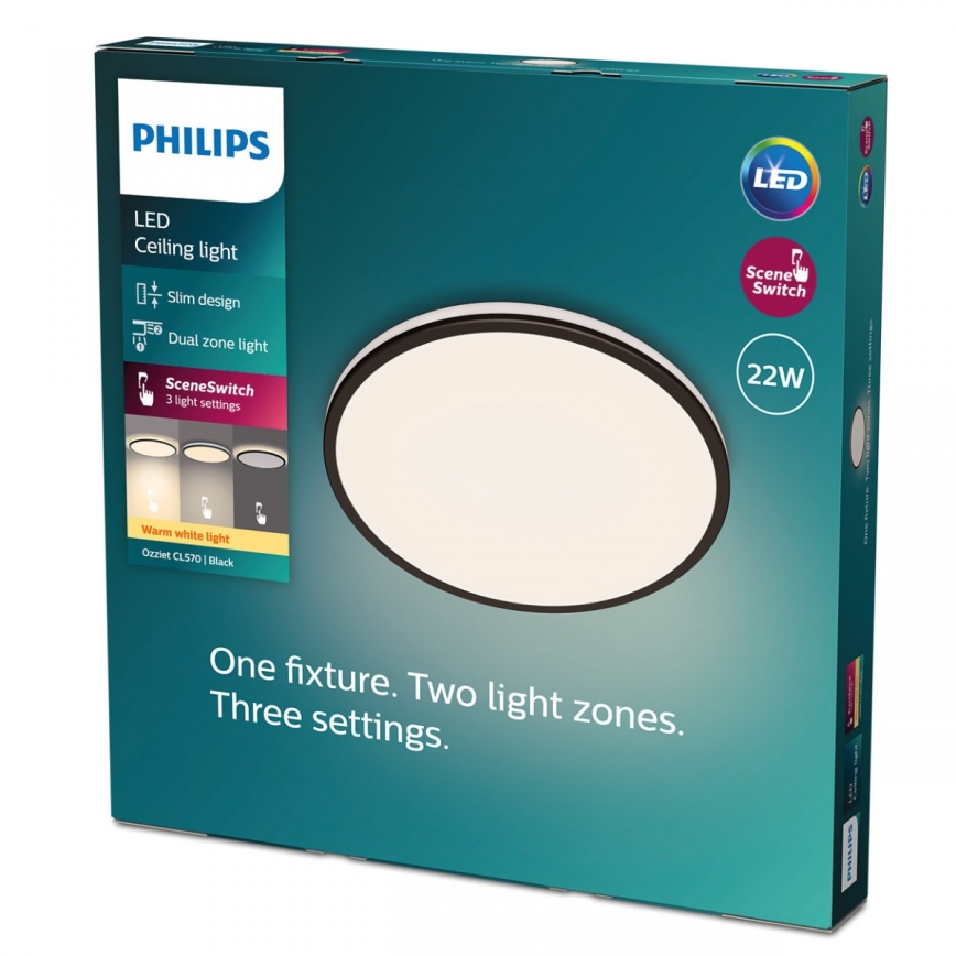 Philips - LED Dimmable ceiling light SCENE SWITCH LED/22W/230V d. 40 cm 2700K black