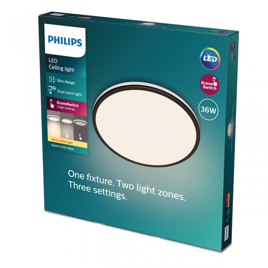 Philips - LED Dimmable ceiling light SCENE SWITCH LED/36W/230V d. 50 cm 2700K black