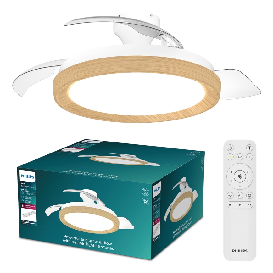 Philips - BLISS Dimmable LED Ceiling Light with Fan, 35W/230V, Brown + Remote Control
