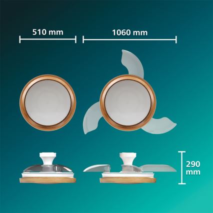 Philips - BLISS Dimmable LED Ceiling Light with Fan, 35W/230V, Brown + Remote Control