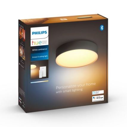 Philips - Hue Dimmable LED Ceiling Light / 9.6 W / 230 V / 2200–6500 K / Ø 261 mm / Black + Remote Control