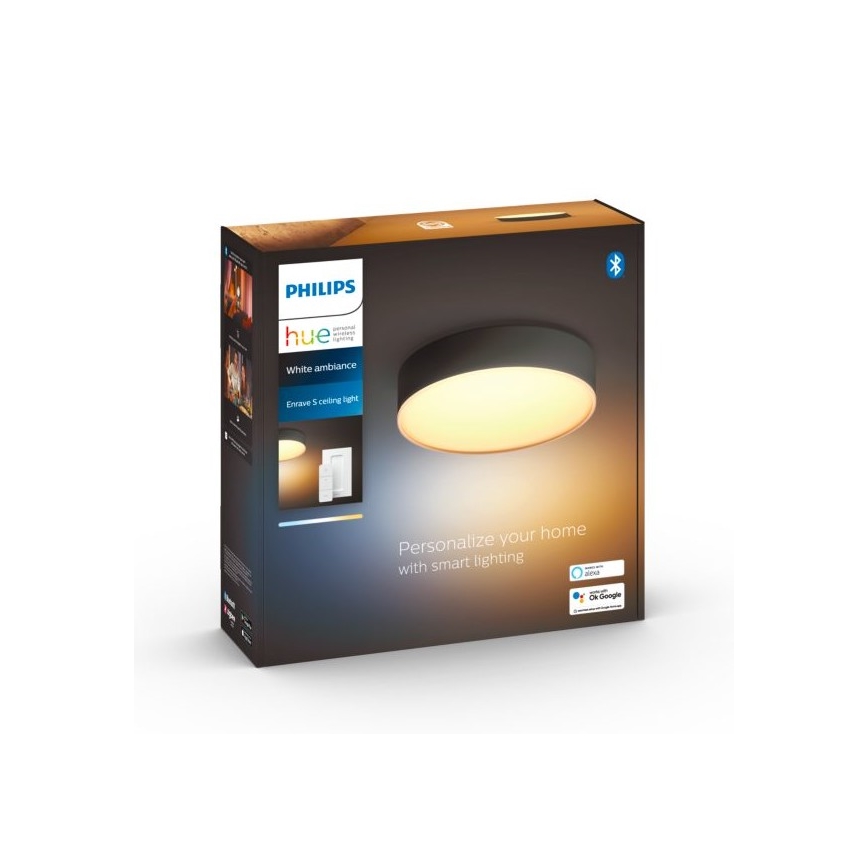 Philips - Hue Dimmable LED Ceiling Light / 9.6 W / 230 V / 2200–6500 K / Ø 261 mm / Black + Remote Control