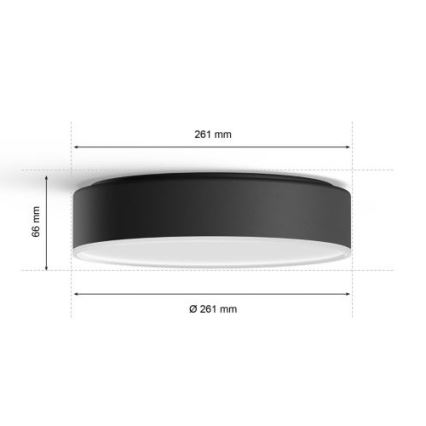 Philips - Hue Dimmable LED Ceiling Light / 9.6 W / 230 V / 2200–6500 K / Ø 261 mm / Black + Remote Control