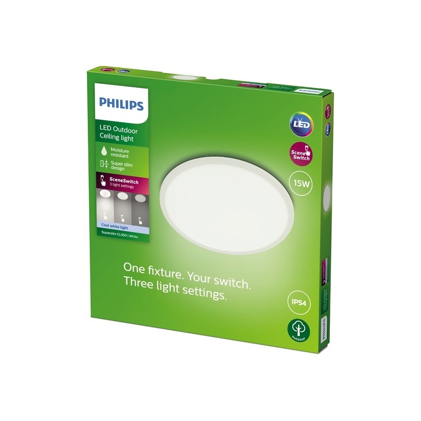 Philips - LED Dimmable outdoor light SUPERSLIM SCENE SWITCH LED/15W/230V IP54 white