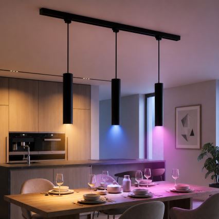 Philips - LED RGBW Dimmable Pendant Suspended on Cable for EASYLINK HUE Track System, 3x GU10 / 4.7W / 230V, 2200–6500K, 1 m, Black