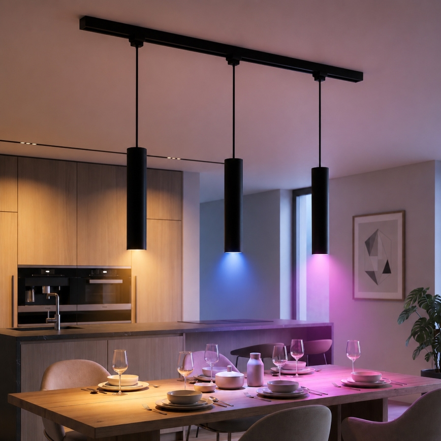 Philips - LED RGBW Dimmable Pendant Suspended on Cable for EASYLINK HUE Track System, 3x GU10 / 4.7W / 230V, 2200–6500K, 1 m, Black