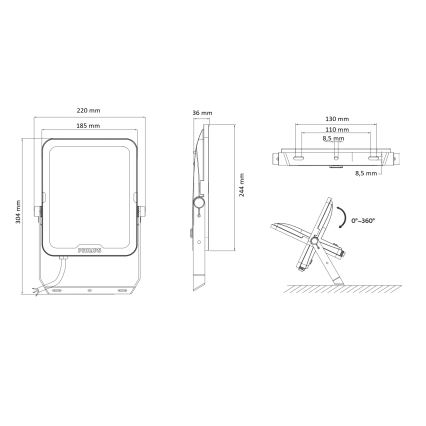 Philips - LED Floodlight LEDINAIRE ALL-IN LED/100W/230V 3000/4000/6500K IP65