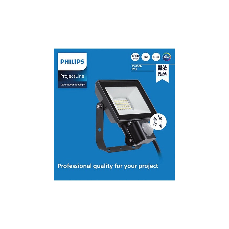 Philips - LED Outdoor floodlight with a sensor PROJECTLINE LED/20W/230V IP65 3000K