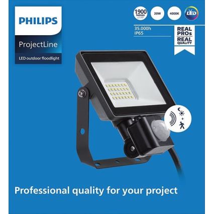 Philips - LED Outdoor floodlight with a sensor PROJECTLINE LED/20W/230V IP65 4000K